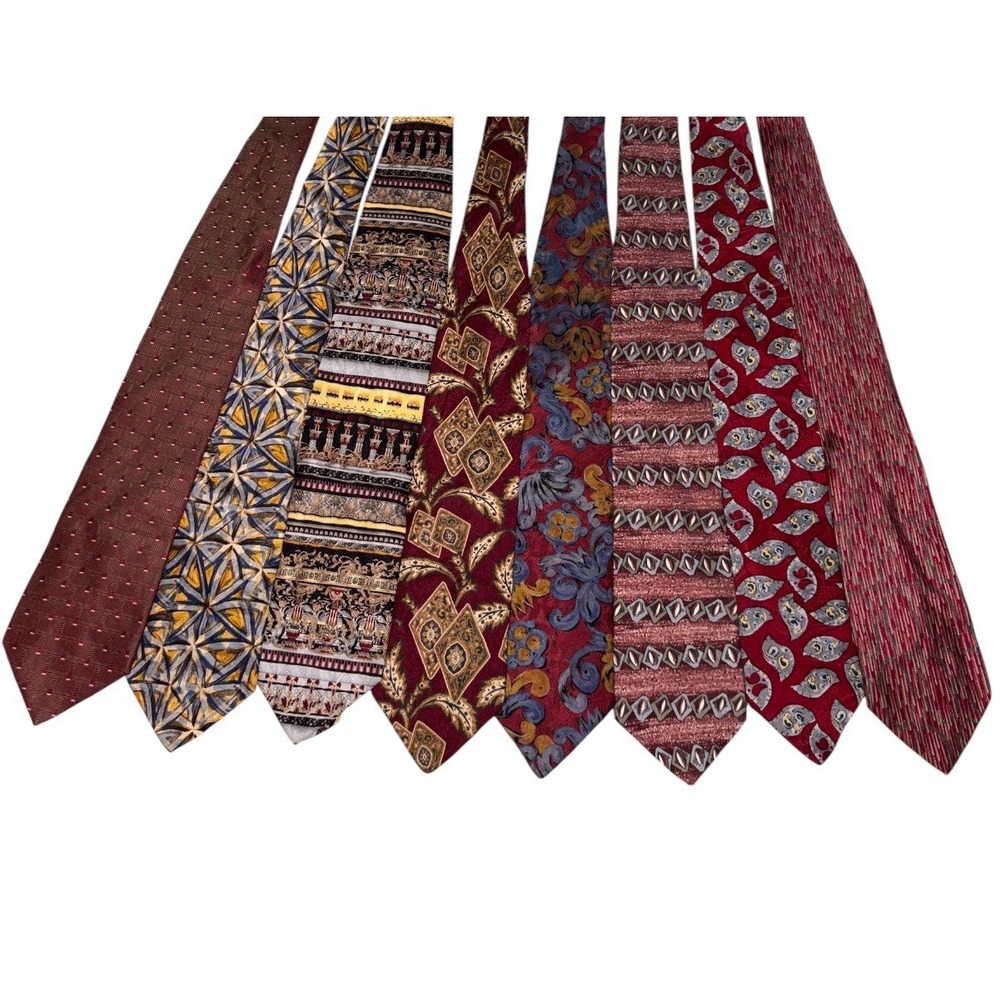 Vintage Silk Neck Tie Bundle Lot x8 Geometric Classic Career Paisley Red